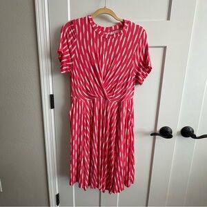 Torrid Super Soft Pink & White Ikat Stripe Knot Front Skater Mini Dress Pockets